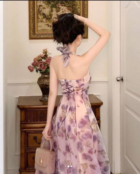 High Quality Fairy Floral Seaside Vacation Halter Neck Dresses